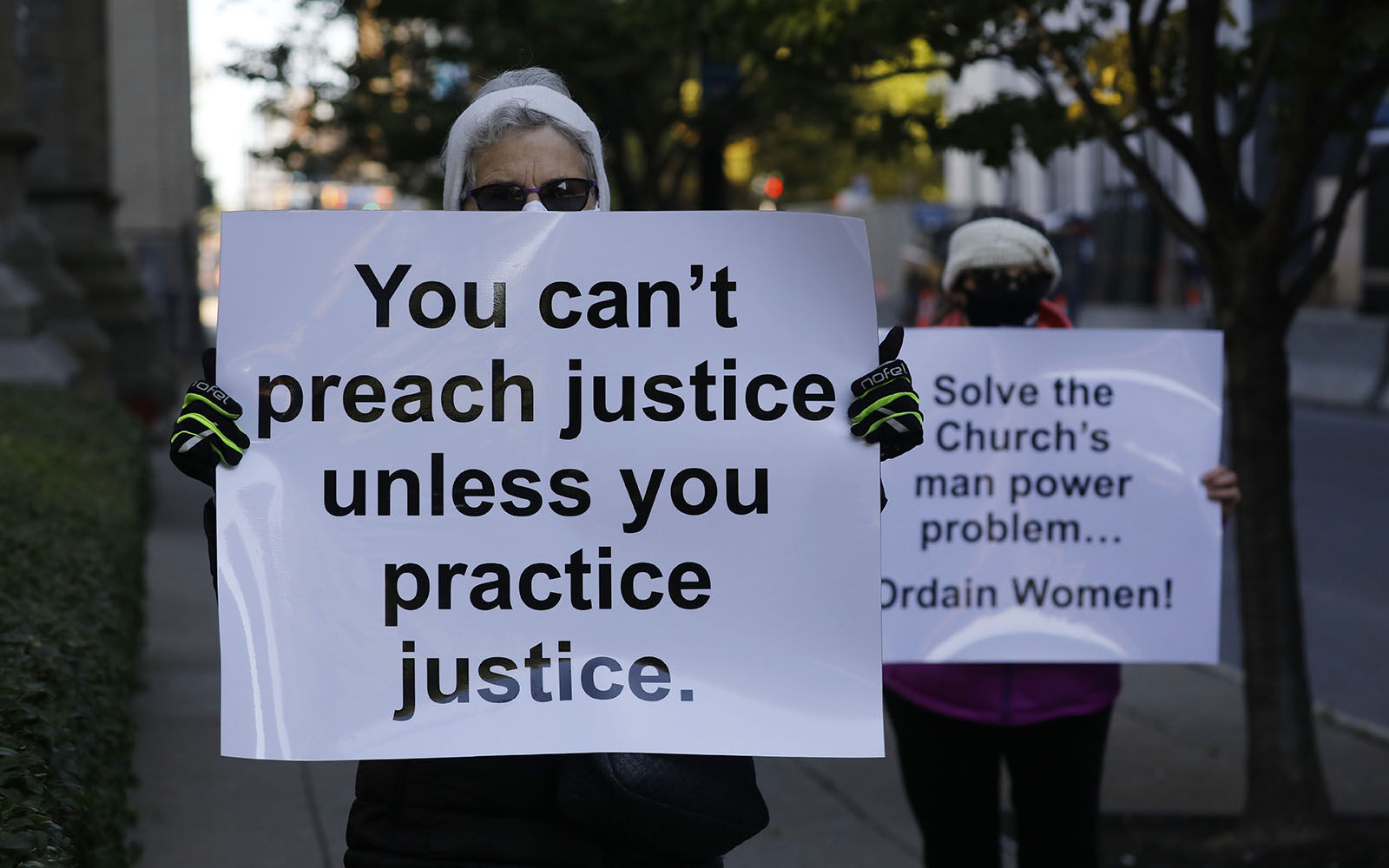 Protests outside St. Joseph Cathedral